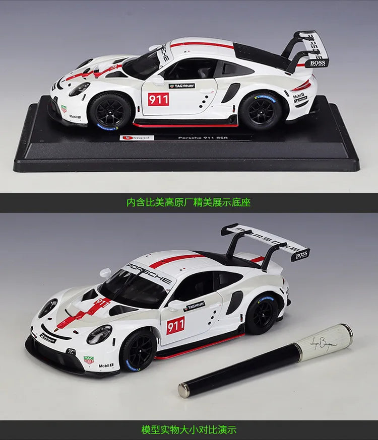 Bburago 1:24 Porsche 911 RSR Sports Car Static Die Cast Vehicles Collectible Model Car Toys