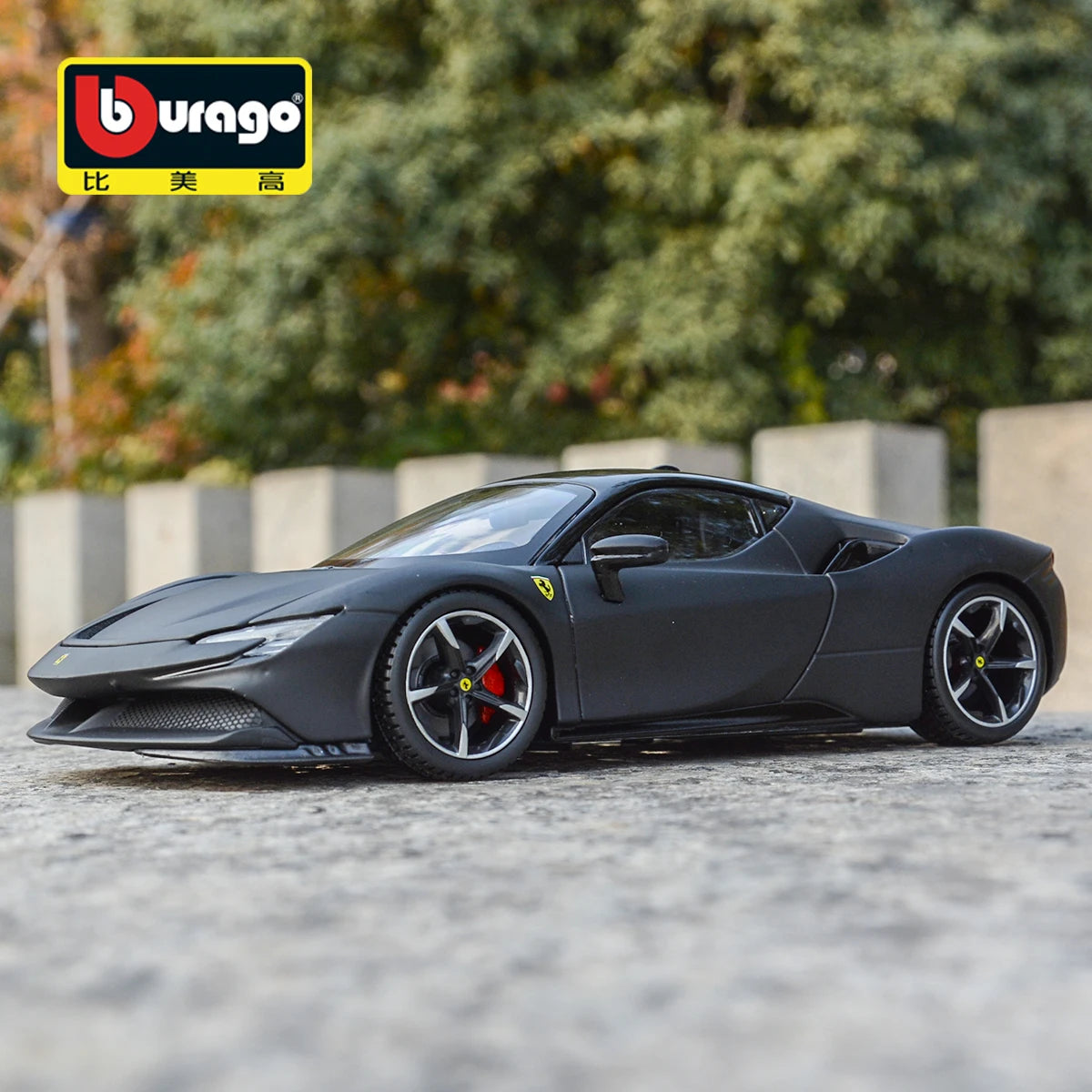 Bburago 1:24 Ferrari SF90 Stradale Xe thể thao màu đen Xe đúc tĩnh Đồ chơi xe mô hình sưu tập