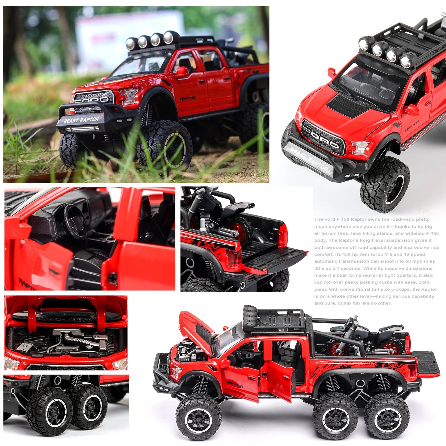 Xe địa hình Ford Raptor F150 hợp kim 1/28 Xe địa hình được cải tiến &amp; Xe đồ chơi Bộ sưu tập mô hình xe ô tô bằng kim loại