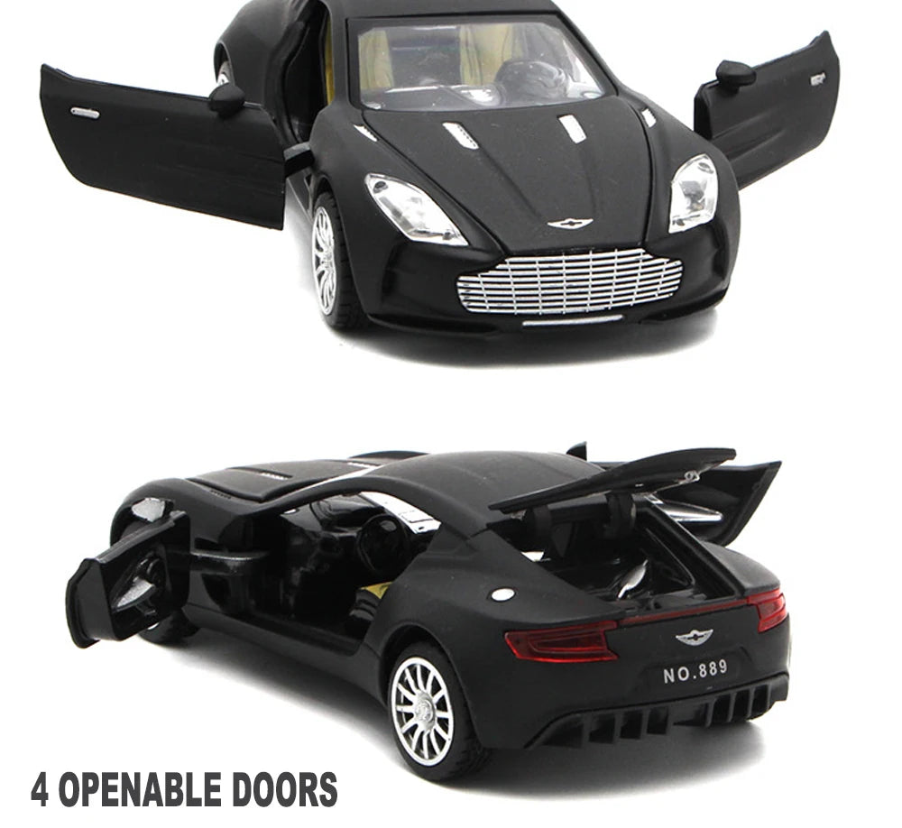 Aston Martin One-77 Metal Toy Cars , 1/32 Diecast Scale Model, Kids Present With Pull Back Function/Music/Light/Openable Door