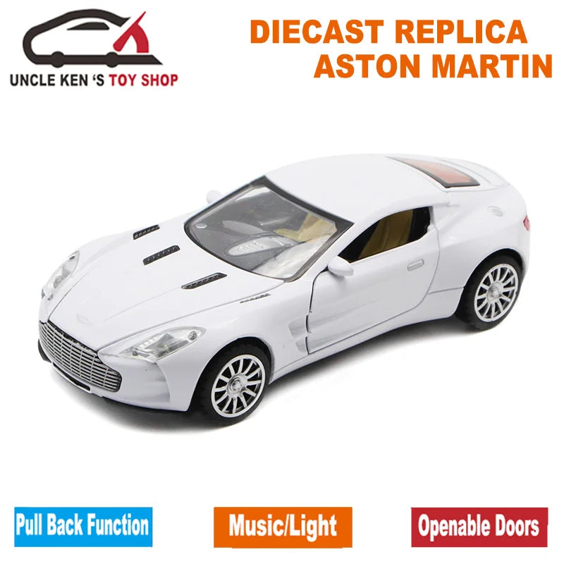 Aston Martin One-77 Metal Toy Cars , 1/32 Diecast Scale Model, Kids Present With Pull Back Function/Music/Light/Openable Door