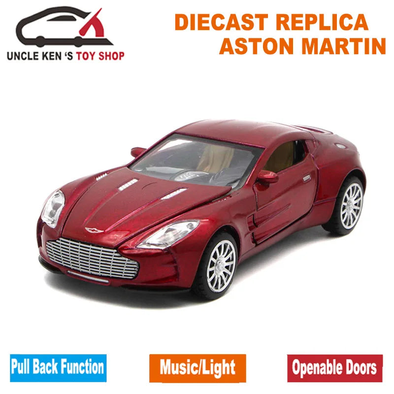 Aston Martin One-77 Metal Toy Cars , 1/32 Diecast Scale Model, Kids Present With Pull Back Function/Music/Light/Openable Door