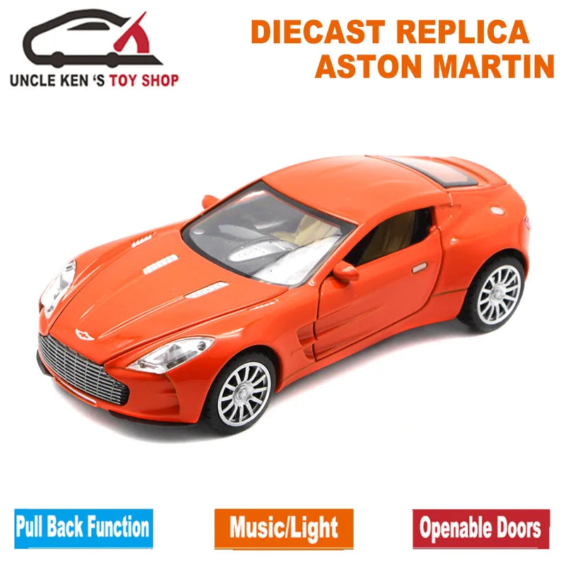 Aston Martin One-77 Metal Toy Cars , 1/32 Diecast Scale Model, Kids Present With Pull Back Function/Music/Light/Openable Door