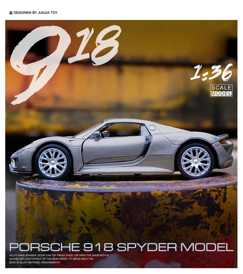 1:36 Porsche 918 Sports Car Diecast Alloy Model Toy Vehicle Metal Toy Car Model High Simulation Collection