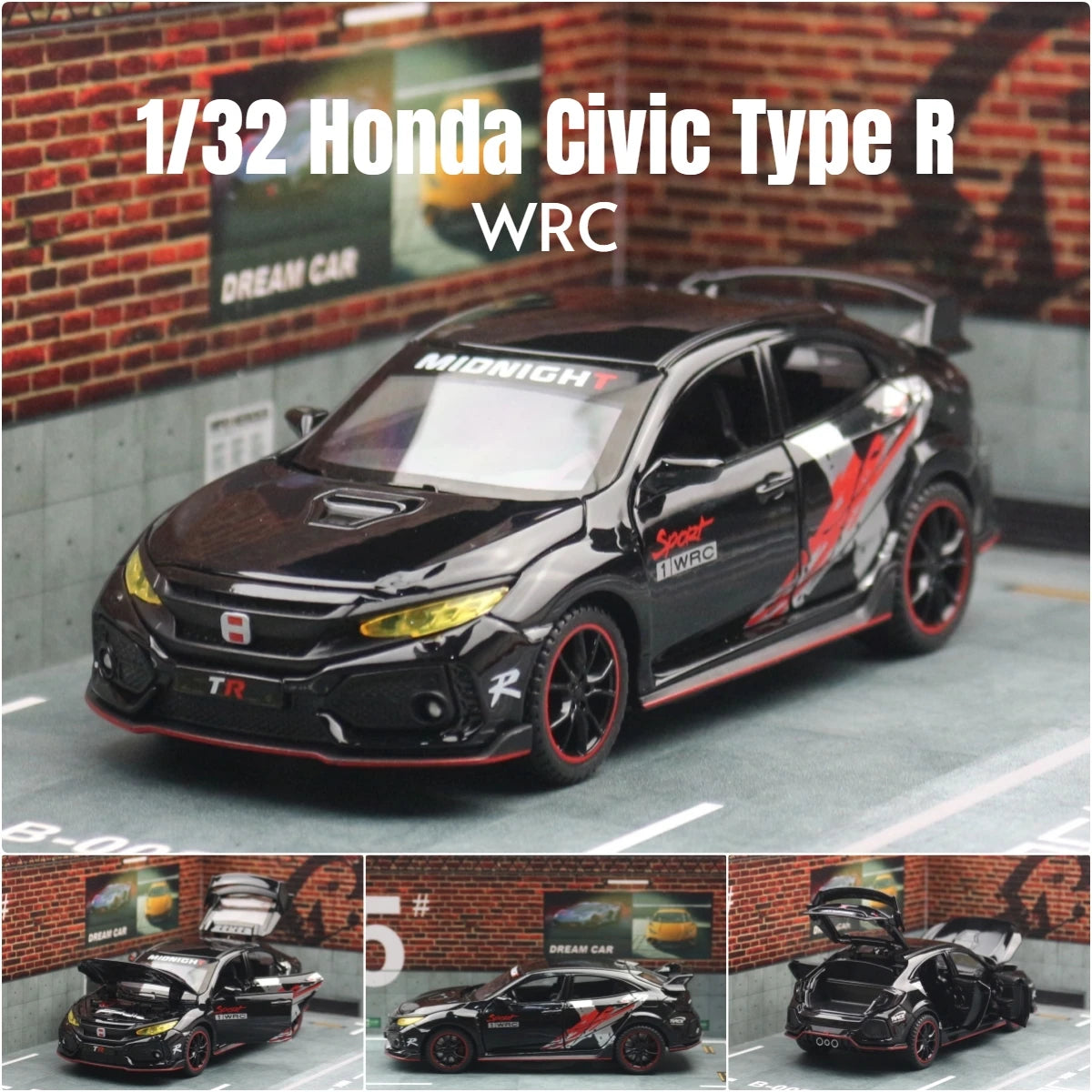 Mô hình xe ô tô đồ chơi Honda Civic Type R thu nhỏ có cửa mở, đèn và nhạc