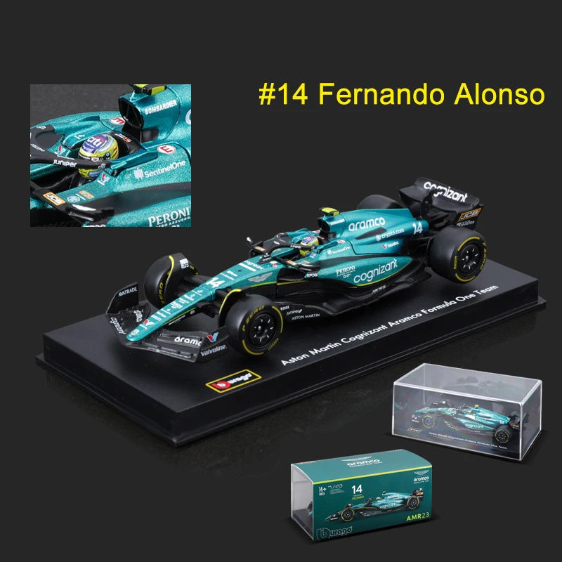 Bburago 1:43 Aston Martin Bộ sưu tập AMR23 F1 Formula Racing Mô hình hợp kim Diecast Đồ chơi Xe hơi 14# Fernando Alonso 2023 Quà tặng cho bé trai