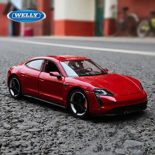 Welly 1:24 Porsche Taycan Turbo S Diecasts Mô hình xe thể thao bằng hợp kim Mô hình xe mô phỏng năng lượng mới bằng kim loại