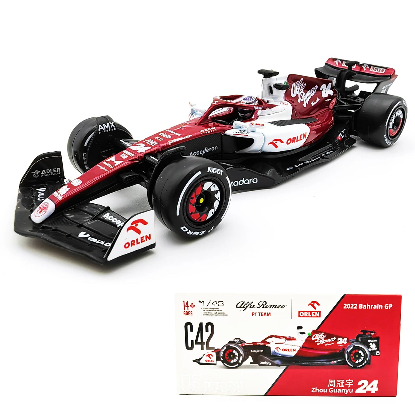 Bburago 1:43 2022 F1 Alfa Romeo Racing Team C42 #24 Guanyu Zhou #77 Valtteri Bottas Alloy Car Die Cast Car Bộ sưu tập đồ chơi mô hình xe hơi