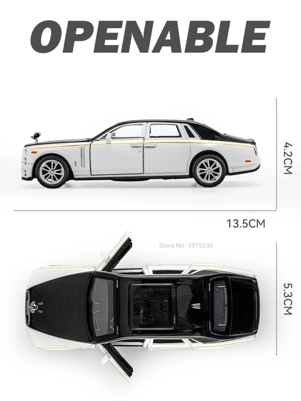 Mô hình xe Rolls Royce Phantom tỷ lệ 1/36 làm bằng hợp kim đúc, đồ chơi mô phỏng có đèn, nhạc, 2 cửa mở, đồ chơi cho trẻ em