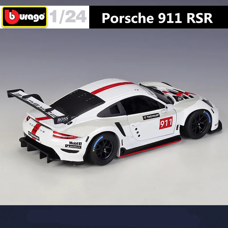 Bburago 1:24 Porsche 911 RSR Alloy Racing Car Model Diecasts Metal Sports Car Simulation Model