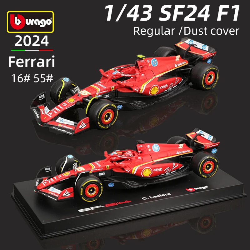 Bburago 1:43 Ferrari SF24 F1 Car Model 2024 Season 16# Leclerc 55# Sainz Alloy Luxury Vehicle Diecast Formula Racing Toy Gift