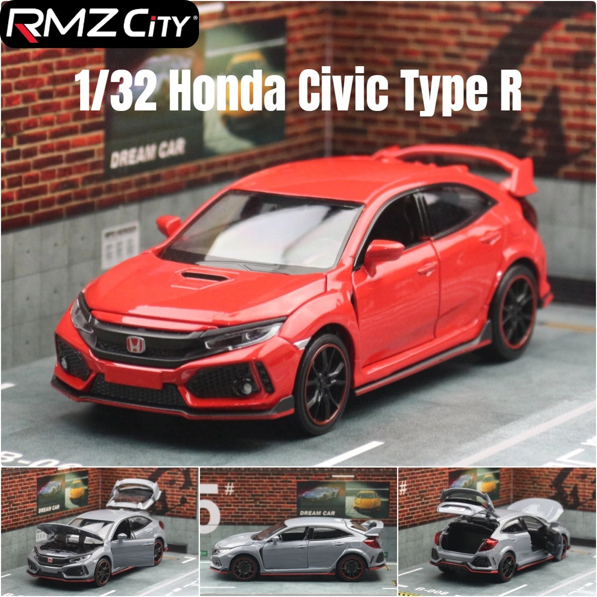 Mô hình xe ô tô đồ chơi Honda Civic Type R thu nhỏ có cửa mở, đèn và nhạc