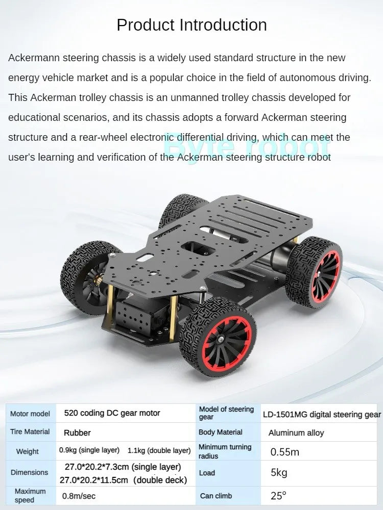 Assembled Metal Ackerman 5KG Load RC Robot Car Chassis with Dual Encoder Motor Front Wheel Servo Steering ROS Programmable Robot