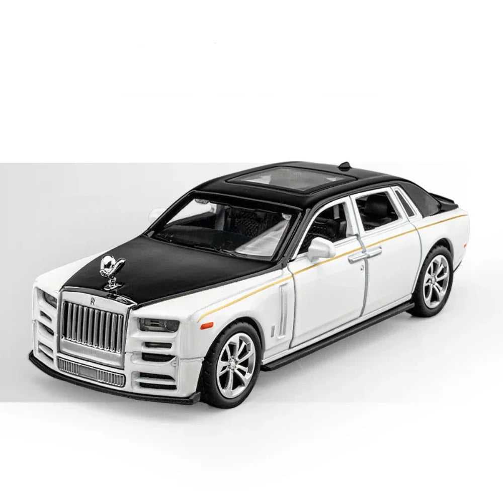 Mô hình xe Rolls Royce Phantom tỷ lệ 1/36 làm bằng hợp kim đúc, đồ chơi mô phỏng có đèn, nhạc, 2 cửa mở, đồ chơi cho trẻ em