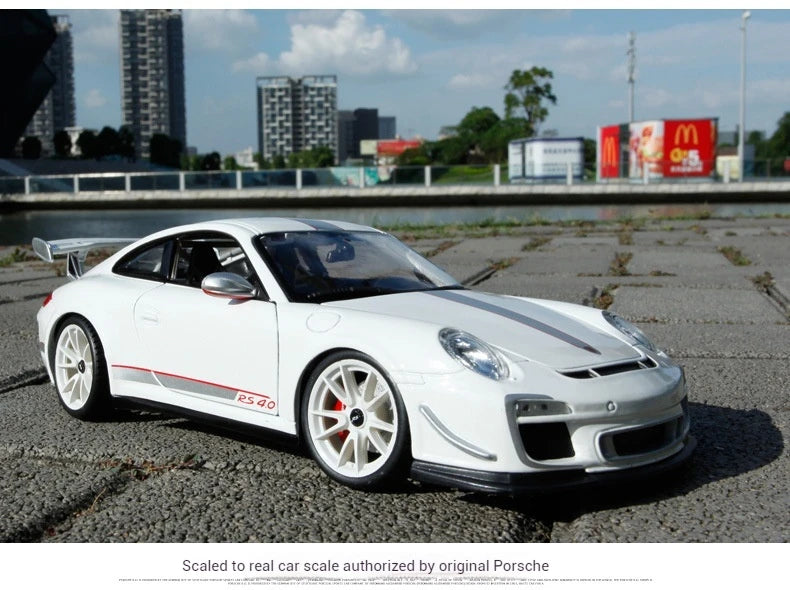 Bruago 1:18 Porsche 911 Gt3 White Blue Die Cast Alloy Car Model Nostalgic Collection Static Decoration Male Car Toy Gift