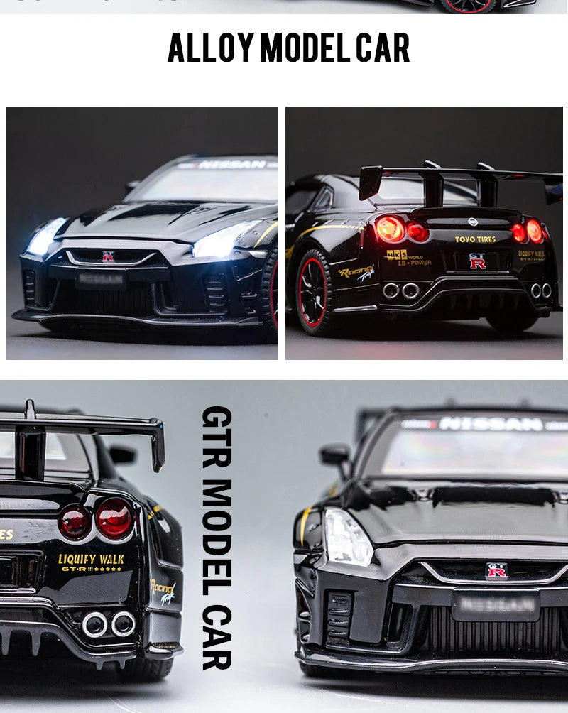 Nissan GTR R35 Alloy Supercar Toy Car Model Car Metal Collection Sound and Light Toys