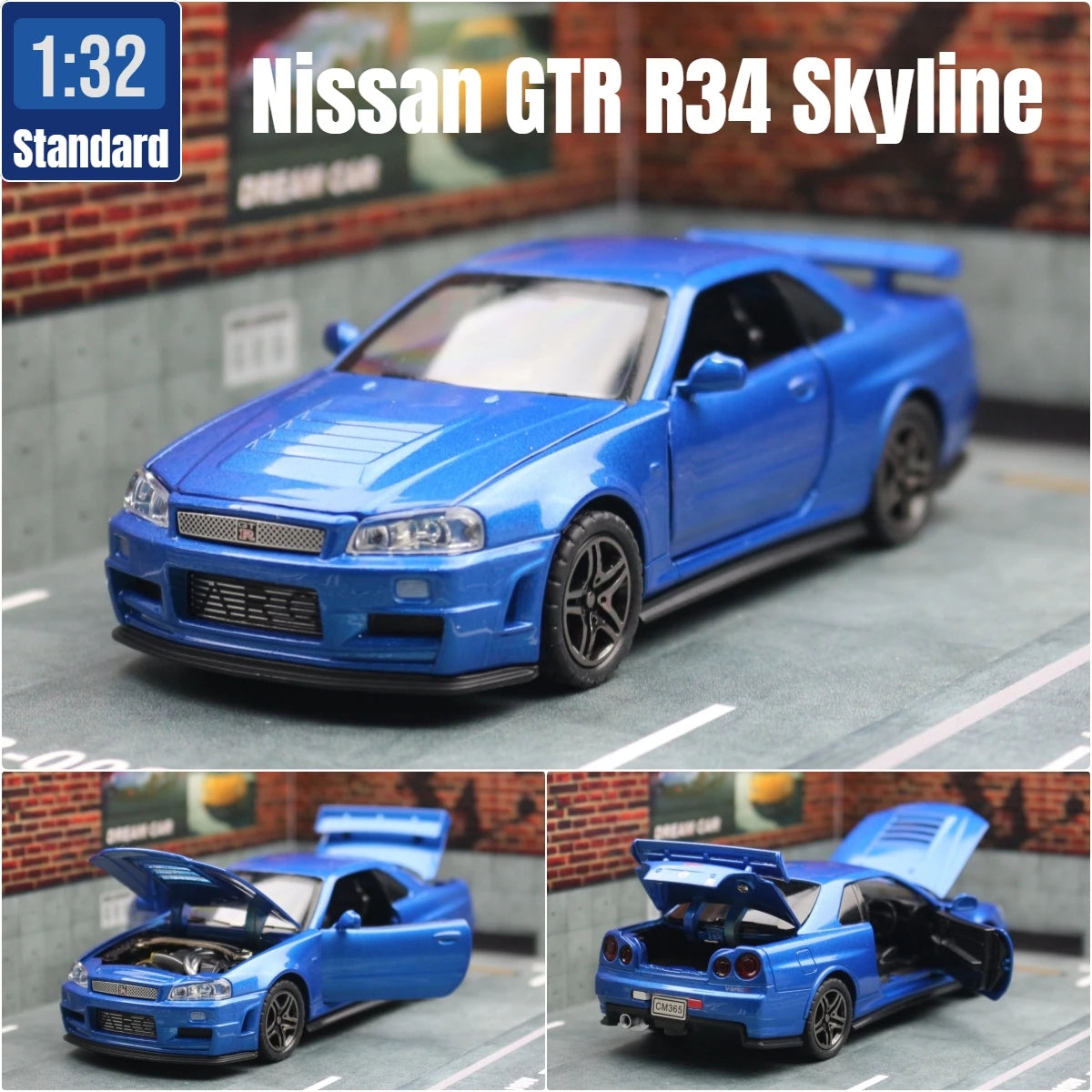 Nissan Skyline GTR R34 JDM 1/32 scale toy car, sound and light