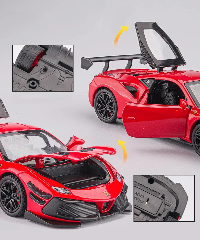 1:32 Ferraris 488 Supercar Alloy Car Diecasts & Toy Vehicles Car Model Sound and light Pull back Car Toys Gifts