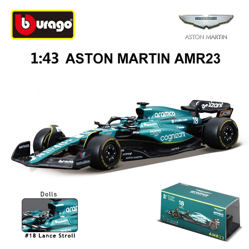 Bburago 1:43 Aston Martin Bộ sưu tập AMR23 F1 Formula Racing Mô hình hợp kim Diecast Đồ chơi Xe hơi 14# Fernando Alonso 2023 Quà tặng cho bé trai