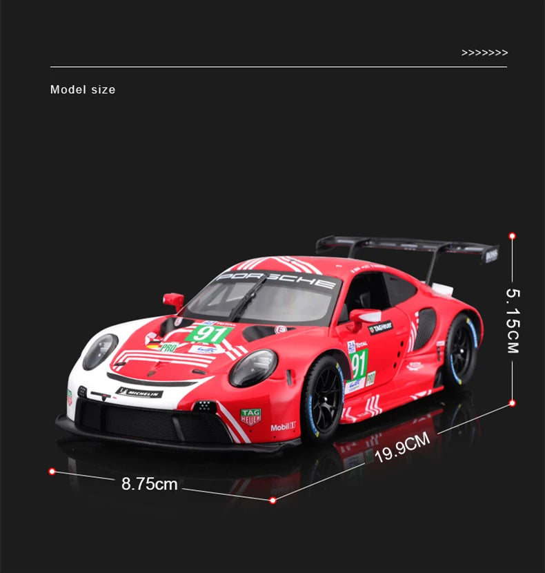 Bburago 1:24 Porsche 911 RSR Alloy Racing Car Model Diecasts Metal Sports Car Simulation Model