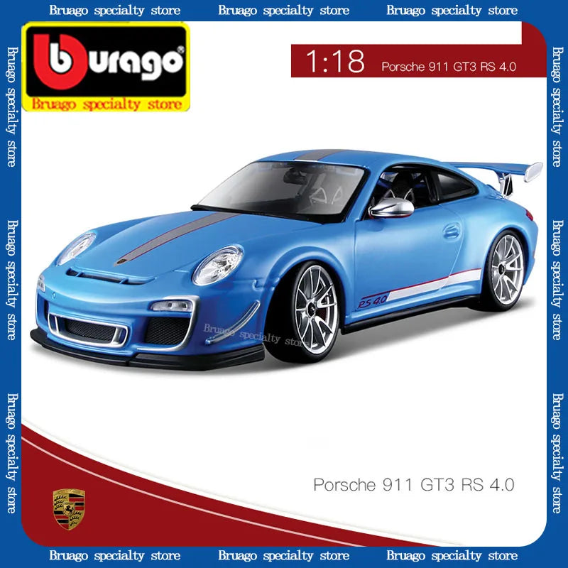 Bruago 1:18 Porsche 911 Gt3 White Blue Die Cast Alloy Car Model Nostalgic Collection Static Decoration Male Car Toy Gift