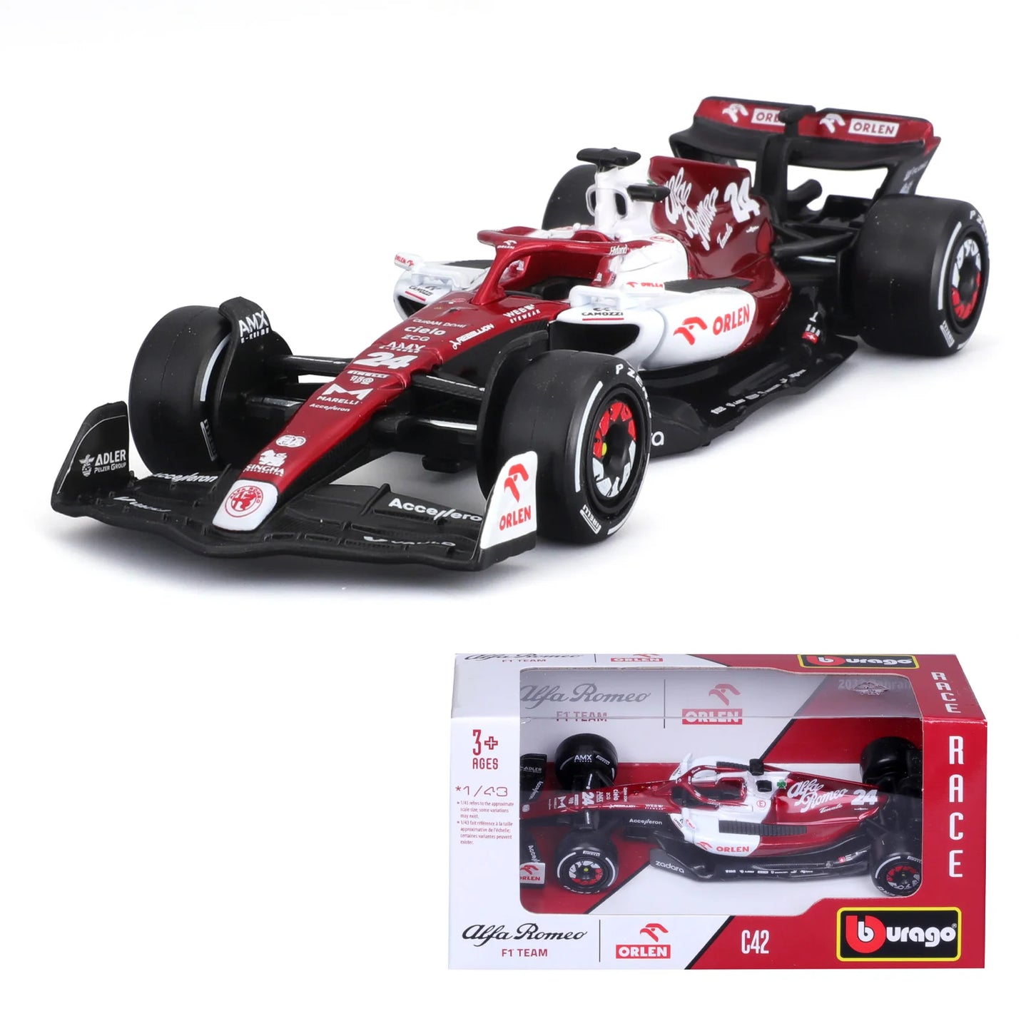 Bburago 1:43 2023 Alfa Romeo C43 F1 Formula Car Die Cast Vehicles Đồ chơi mô hình đua xe sưu tập