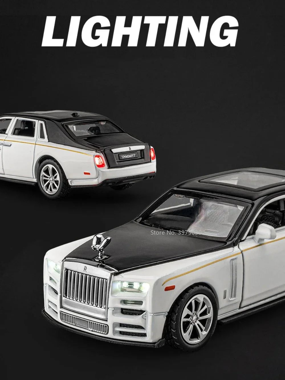 Mô hình xe Rolls Royce Phantom tỷ lệ 1/36 làm bằng hợp kim đúc, đồ chơi mô phỏng có đèn, nhạc, 2 cửa mở, đồ chơi cho trẻ em