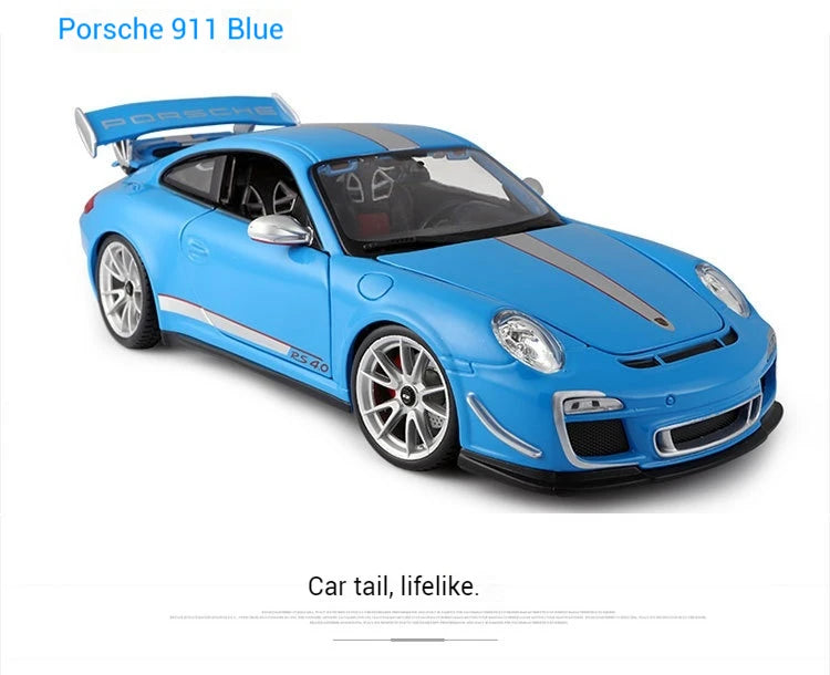 Bruago 1:18 Porsche 911 Gt3 White Blue Die Cast Alloy Car Model Nostalgic Collection Static Decoration Male Car Toy Gift