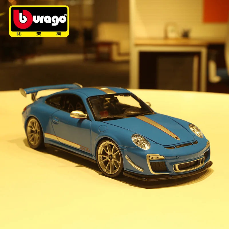 Bruago 1:18 Porsche 911 Gt3 White Blue Die Cast Alloy Car Model Nostalgic Collection Static Decoration Male Car Toy Gift