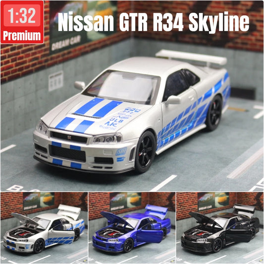 Nissan Skyline GTR R34 JDM 1/32 scale toy car, sound and light