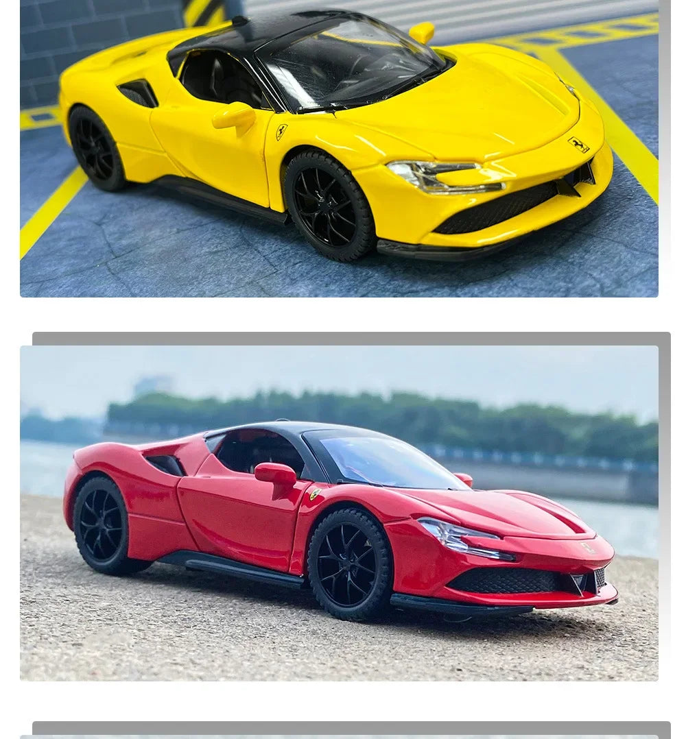 1:32 Scale Ferrari SF90 Supercar High Simulation Diecast Metal Alloy Model Car Sound Light Pull Back Collection Toy Gifts