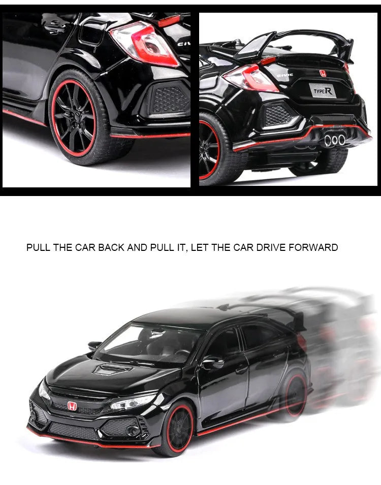 Mô hình xe ô tô đồ chơi Honda Civic Type R thu nhỏ có cửa mở, đèn và nhạc