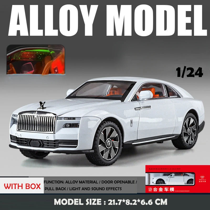 Simulation 1:24 Rolls Royce Spectre Super Car Alloy Model with Sound Light Collection Miniature Voiture Children Boy Toy Vehicle