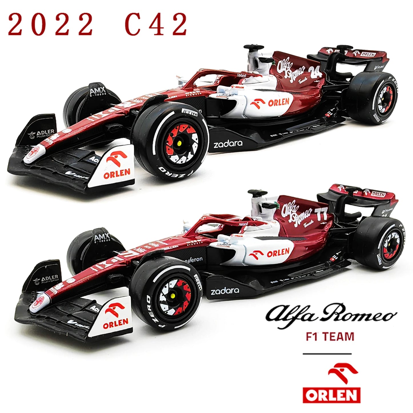 Bburago 1:43 2022 F1 Alfa Romeo Racing Team C42 #24 Guanyu Zhou #77 Valtteri Bottas Alloy Car Die Cast Car Bộ sưu tập đồ chơi mô hình xe hơi