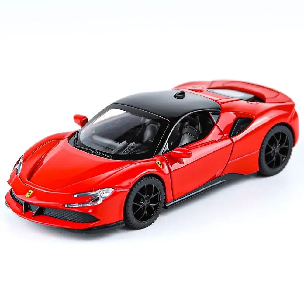 1:32 Scale Ferrari SF90 Supercar High Simulation Diecast Metal Alloy Model Car Sound Light Pull Back Collection Toy Gifts