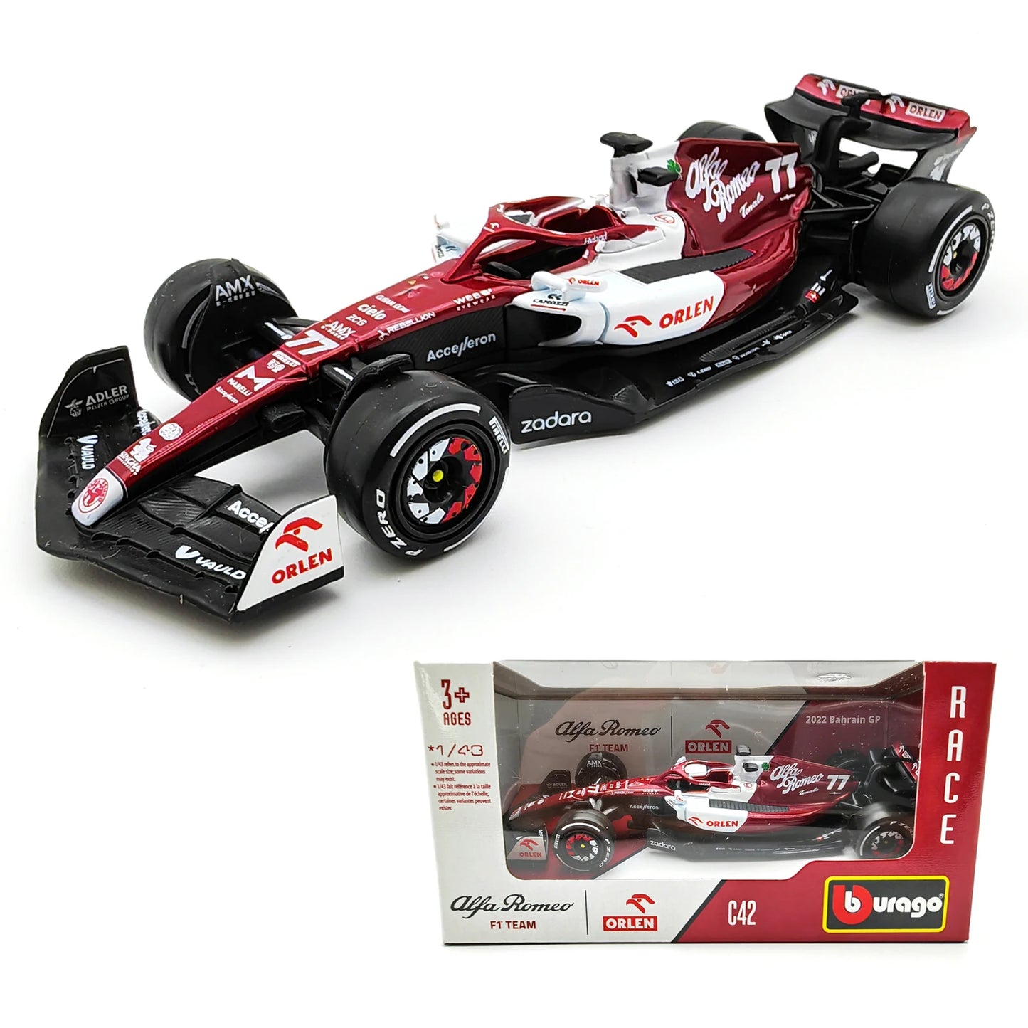 Bburago 1:43 2022 F1 Alfa Romeo Racing Team C42 #24 Guanyu Zhou #77 Valtteri Bottas Alloy Car Die Cast Car Bộ sưu tập đồ chơi mô hình xe hơi