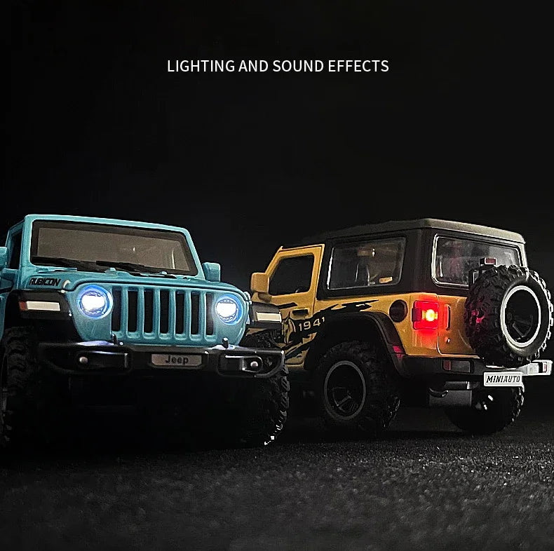 Đồ chơi xe hơi Jeep Wrangler Rubicon Off-Road Diecasts hợp kim Diecast Metal Sound and Light