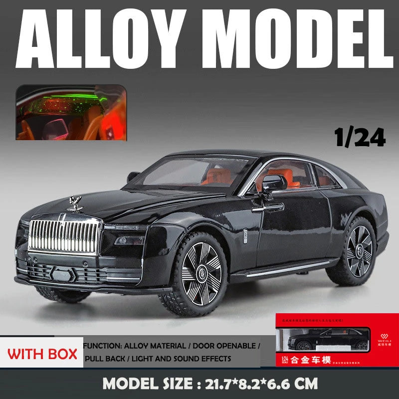 Simulation 1:24 Rolls Royce Spectre Super Car Alloy Model with Sound Light Collection Miniature Voiture Children Boy Toy Vehicle