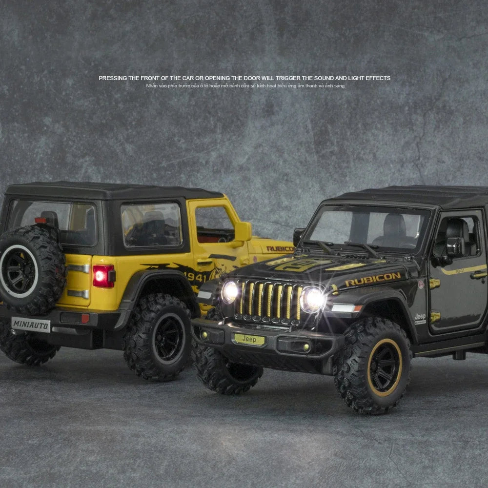 Đồ chơi xe hơi Jeep Wrangler Rubicon Off-Road Diecasts hợp kim Diecast Metal Sound and Light