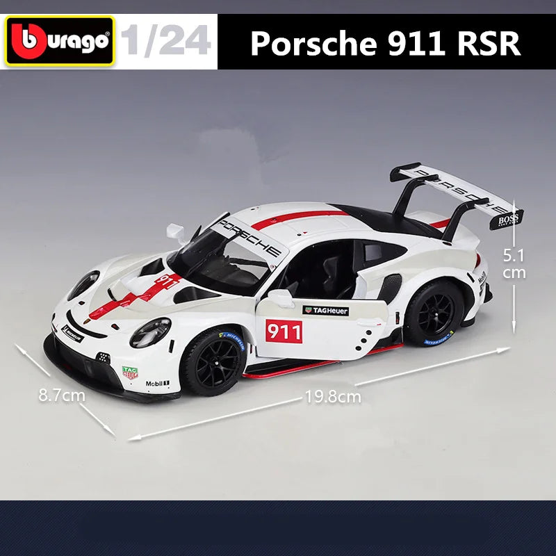 Bburago 1:24 Porsche 911 RSR Alloy Racing Car Model Diecasts Metal Sports Car Simulation Model