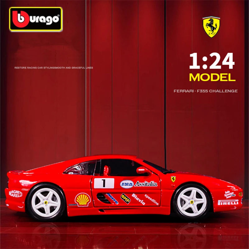 Bburago 1:24 Ferrari F355 Challenge Mô hình xe thể thao bằng hợp kim Diecast Kim loại Đồ chơi mô hình xe đua mô phỏng cao Đồ chơi trẻ em Quà tặng