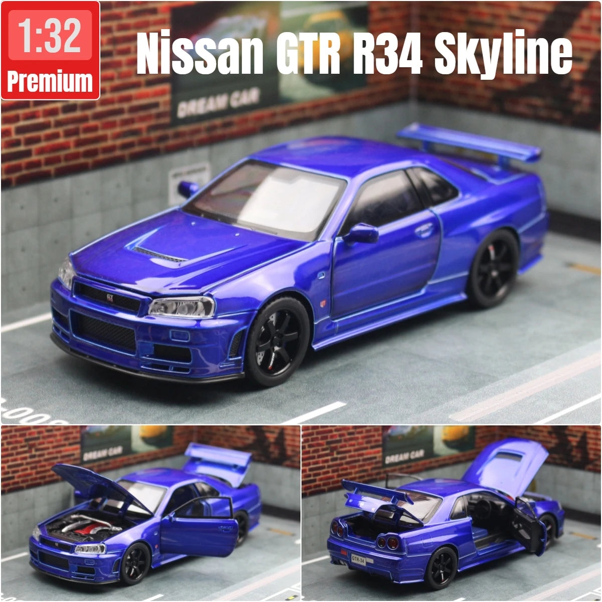 Nissan Skyline GTR R34 JDM 1/32 scale toy car, sound and light