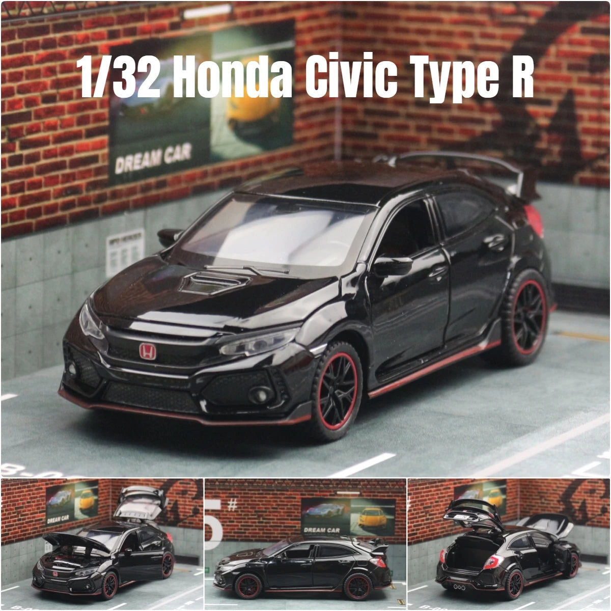 Mô hình xe ô tô đồ chơi Honda Civic Type R thu nhỏ có cửa mở, đèn và nhạc