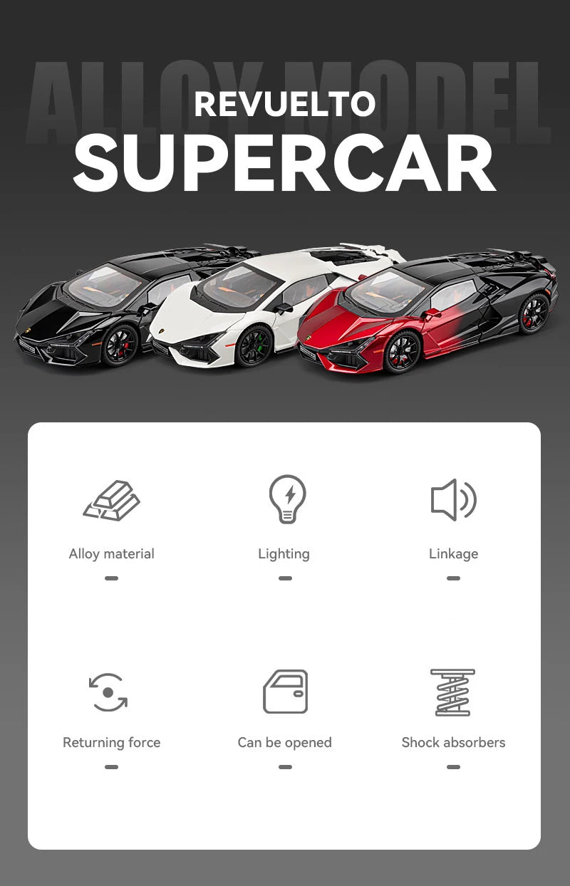 Lamborghini Revuelto Super Cars Alloy Cars Diecasts & Toy Cars Model Cars Metal Toy Cars Sound & Light Collection