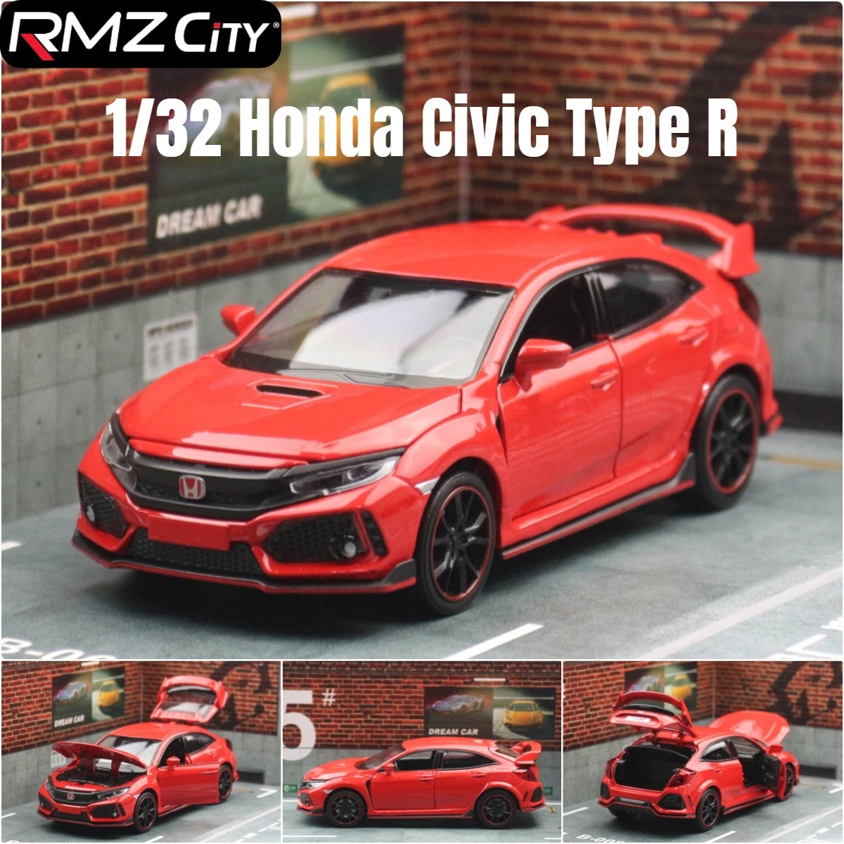 Mô hình xe ô tô đồ chơi Honda Civic Type R thu nhỏ có cửa mở, đèn và nhạc