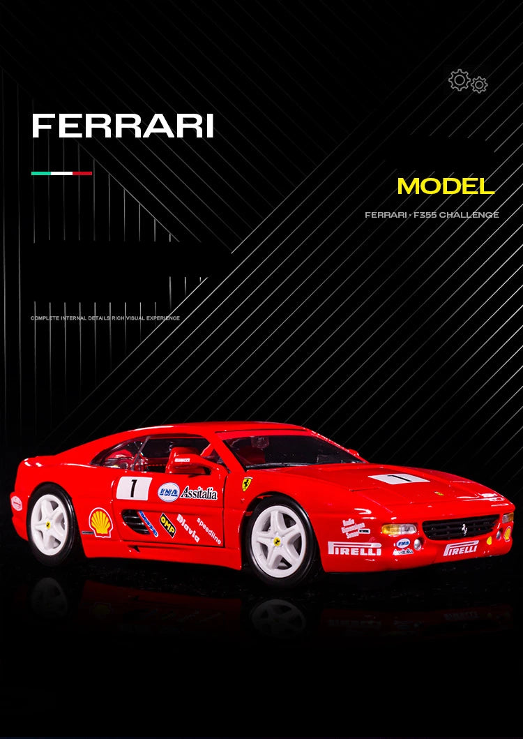 Bburago 1:24 Ferrari F355 Challenge Mô hình xe thể thao bằng hợp kim Diecast Kim loại Đồ chơi mô hình xe đua mô phỏng cao Đồ chơi trẻ em Quà tặng