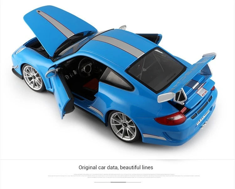 Bruago 1:18 Porsche 911 Gt3 White Blue Die Cast Alloy Car Model Nostalgic Collection Static Decoration Male Car Toy Gift