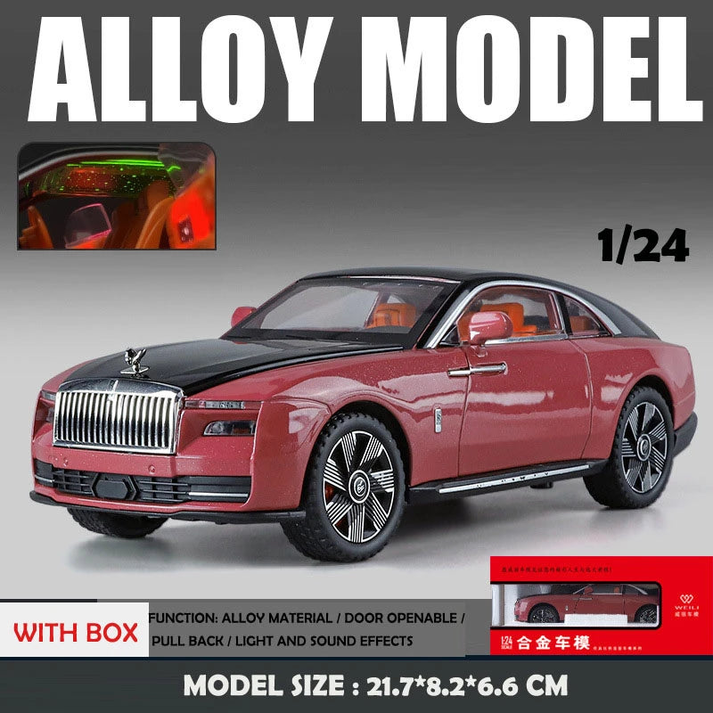 Simulation 1:24 Rolls Royce Spectre Super Car Alloy Model with Sound Light Collection Miniature Voiture Children Boy Toy Vehicle