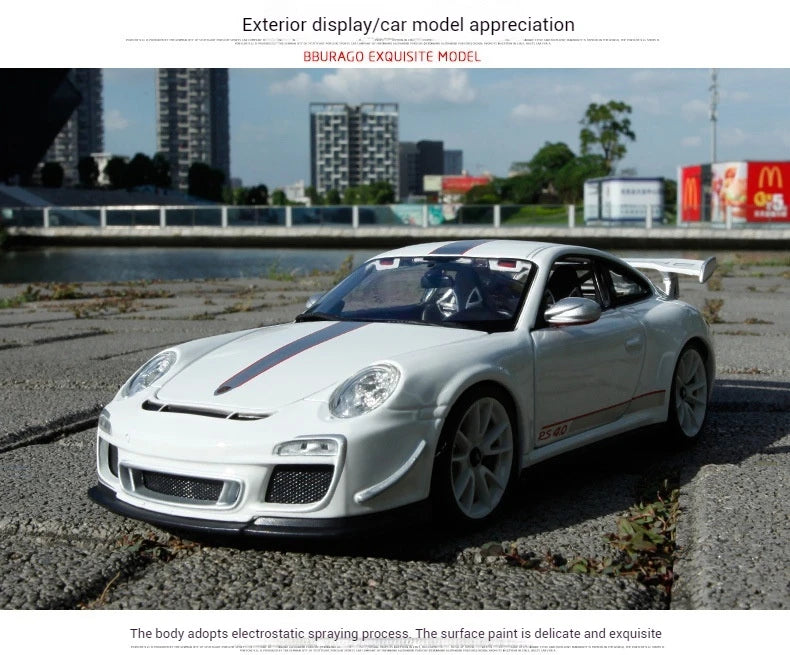 Bruago 1:18 Porsche 911 Gt3 White Blue Die Cast Alloy Car Model Nostalgic Collection Static Decoration Male Car Toy Gift