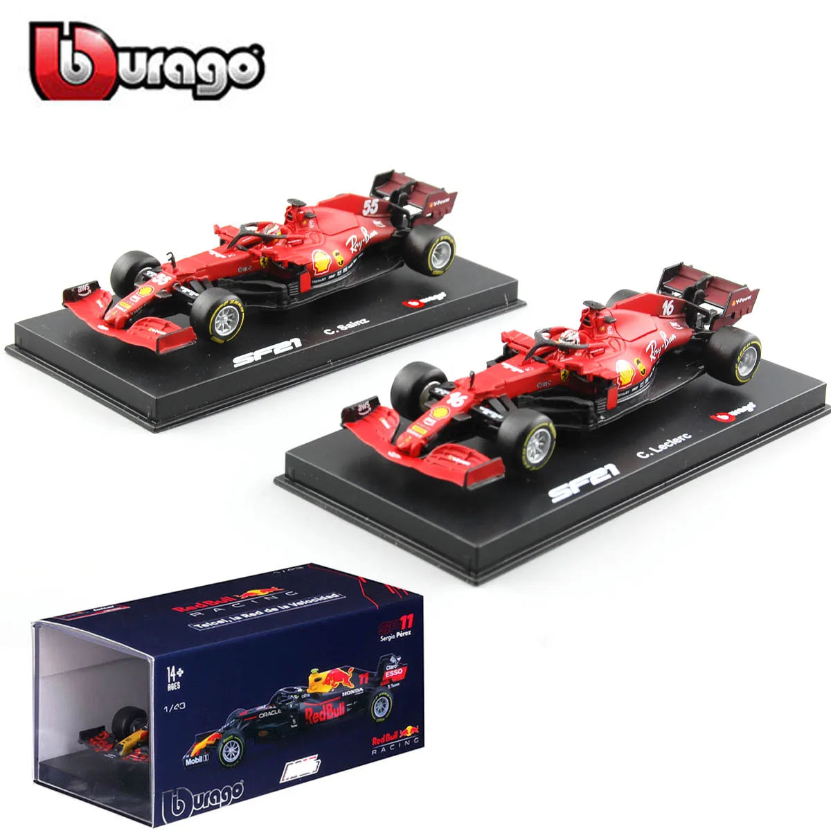 Bburago 1:43 Ferrari 2021 SF21 #55 Carlos Sain #16 Xe Công Thức F1 Xe Đúc Tĩnh Đồ Chơi Xe Đua Mô Hình Sưu Tầm